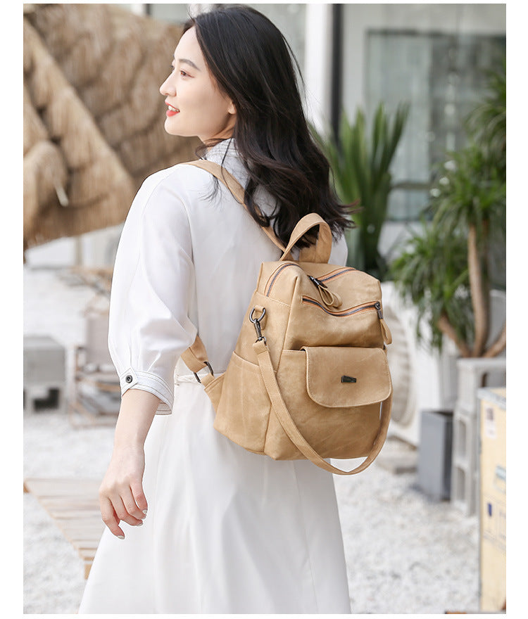 Stylish Women's PU Leather Backpack - Versatile Shoulder Bag with Multiple Pockets(Khaki) - Image 4