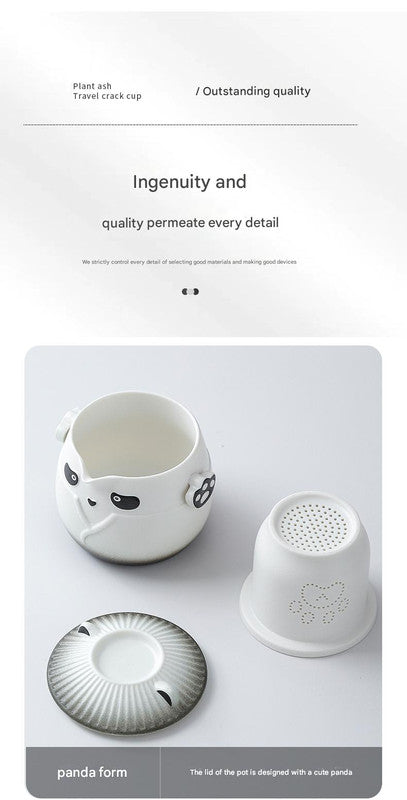 Adorable Panda Design Ceramic Tea Infuser Mug Set - 310ml Travel Crackle Glaze Cup with Lid & Strainer(red) - Image 2