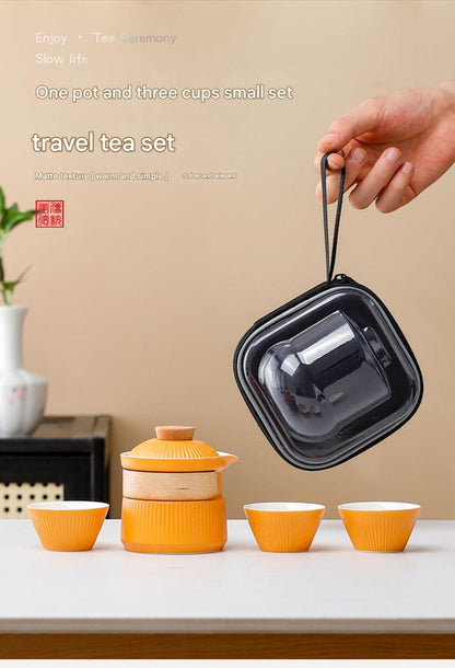 Portable Ceramic Travel Tea Set - One Pot Three Cups with Carrying Case, Elegant Frosted Finish(white) - Image 2