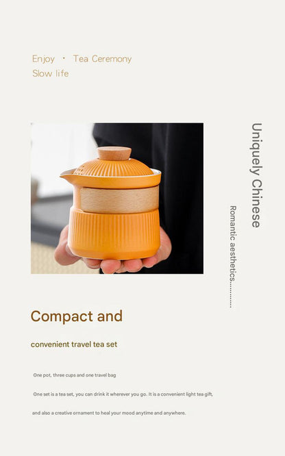 Portable Ceramic Travel Tea Set - One Pot Three Cups with Carrying Case, Elegant Frosted Finish(white) - Image 3