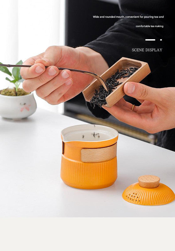 Portable Ceramic Travel Tea Set - One Pot Three Cups with Carrying Case, Elegant Frosted Finish(green) - Image 5