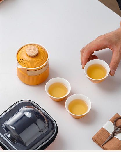 Portable Ceramic Travel Tea Set - One Pot Three Cups with Carrying Case, Elegant Frosted Finish(black) - Image 4