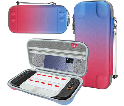 Portable Hard Shell Travel Case for Nintendo Switch/Switch Lite/OLED - Game Card Slots & Accessory Pocket(Gradient red and blue)
