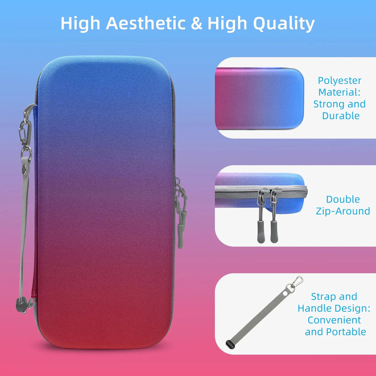 Portable Hard Shell Travel Case for Nintendo Switch/Switch Lite/OLED - Game Card Slots & Accessory Pocket(Gradient red and blue) - Image 3