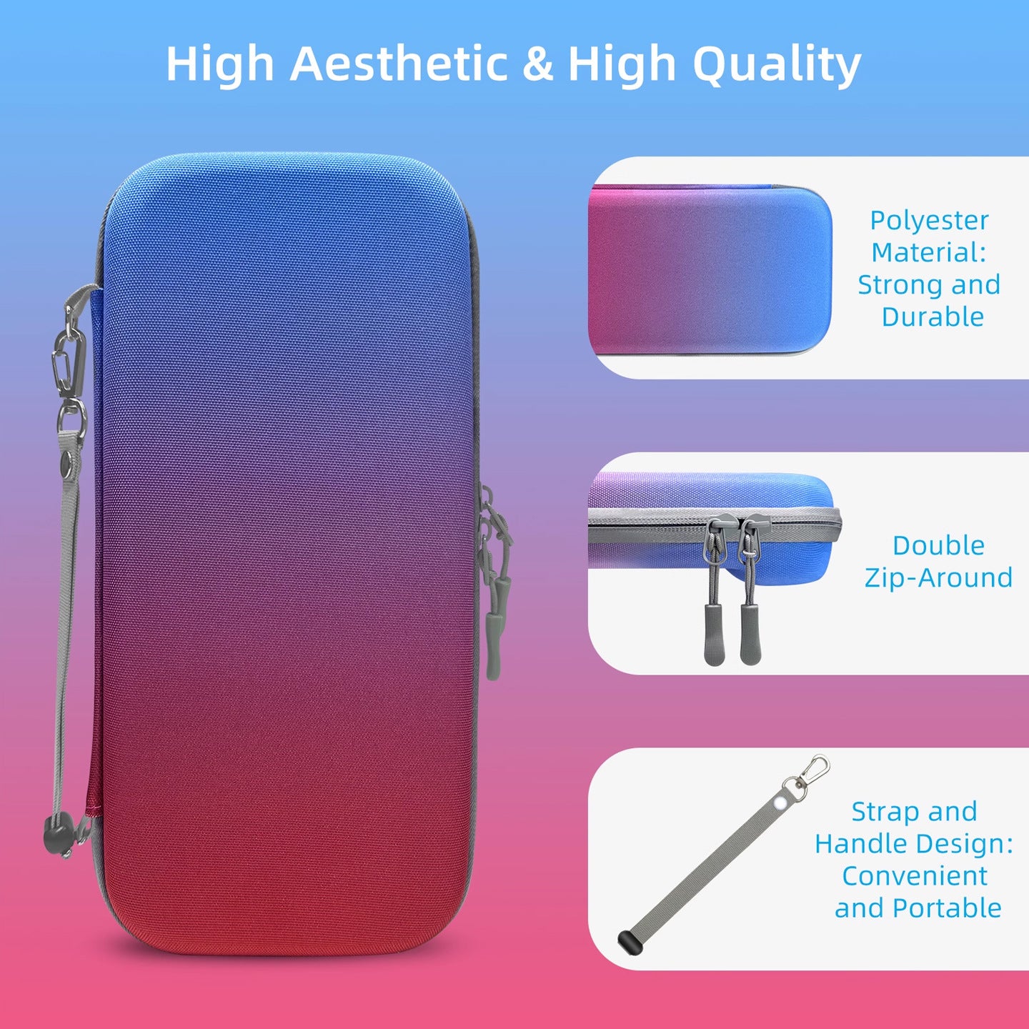 Portable Hard Shell Travel Case for Nintendo Switch/Switch Lite/OLED - Game Card Slots & Accessory Pocket(Gradient pink and green) - Image 3