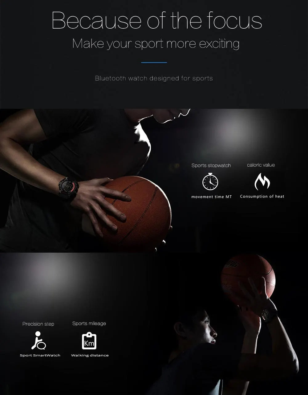 Rugged Sports Smartwatch - 50M Waterproof, 24H 3D Pedometer, Bluetooth Notifications & Long Battery Life(Black with white text) - Image 4