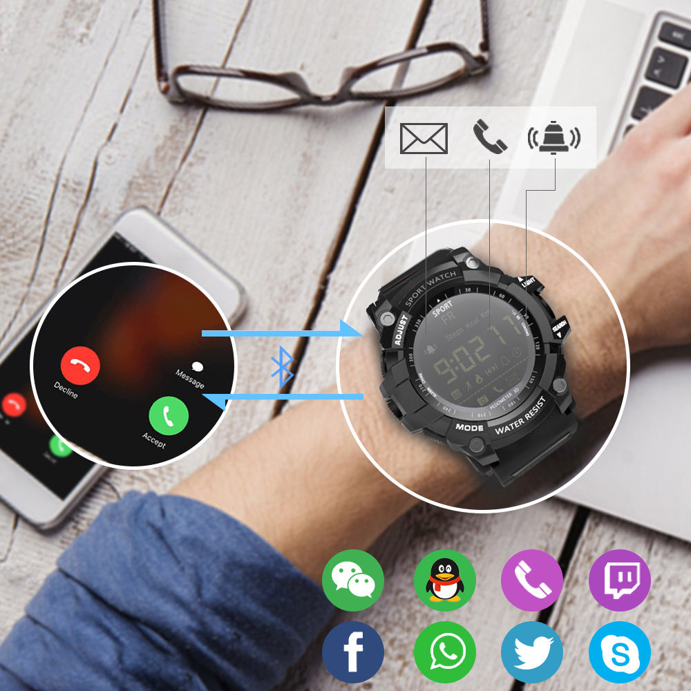 Rugged Sports Smartwatch - 50M Waterproof, 24H 3D Pedometer, Bluetooth Notifications & Long Battery Life(Black with blue text) - Image 2