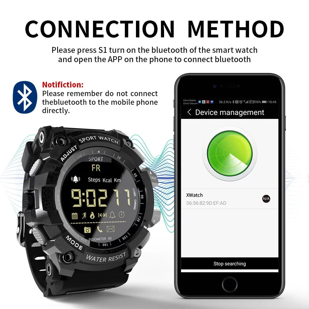 Rugged Sports Smartwatch - 50M Waterproof, 24H 3D Pedometer, Bluetooth Notifications & Long Battery Life(Black with blue text) - Image 3