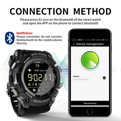 Rugged Sports Smartwatch - 50M Waterproof, 24H 3D Pedometer, Bluetooth Notifications & Long Battery Life(Black with gold text) - Image 3