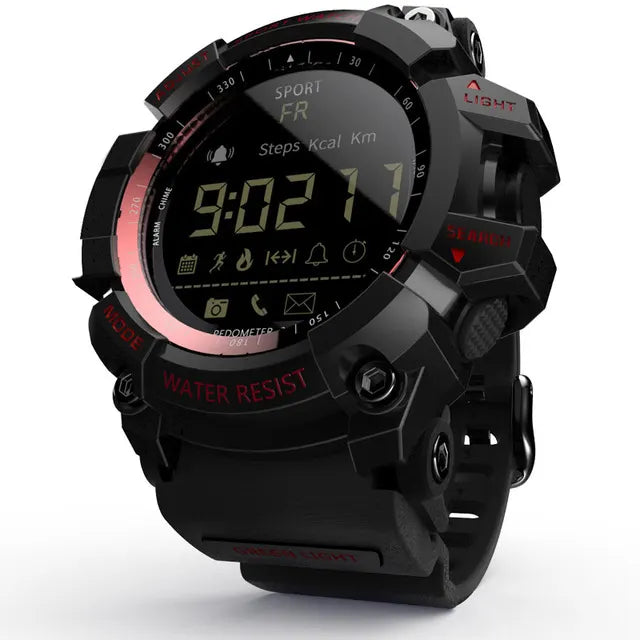 Rugged Sports Smartwatch - 50M Waterproof, 24H 3D Pedometer, Bluetooth Notifications & Long Battery Life(Black with red text)