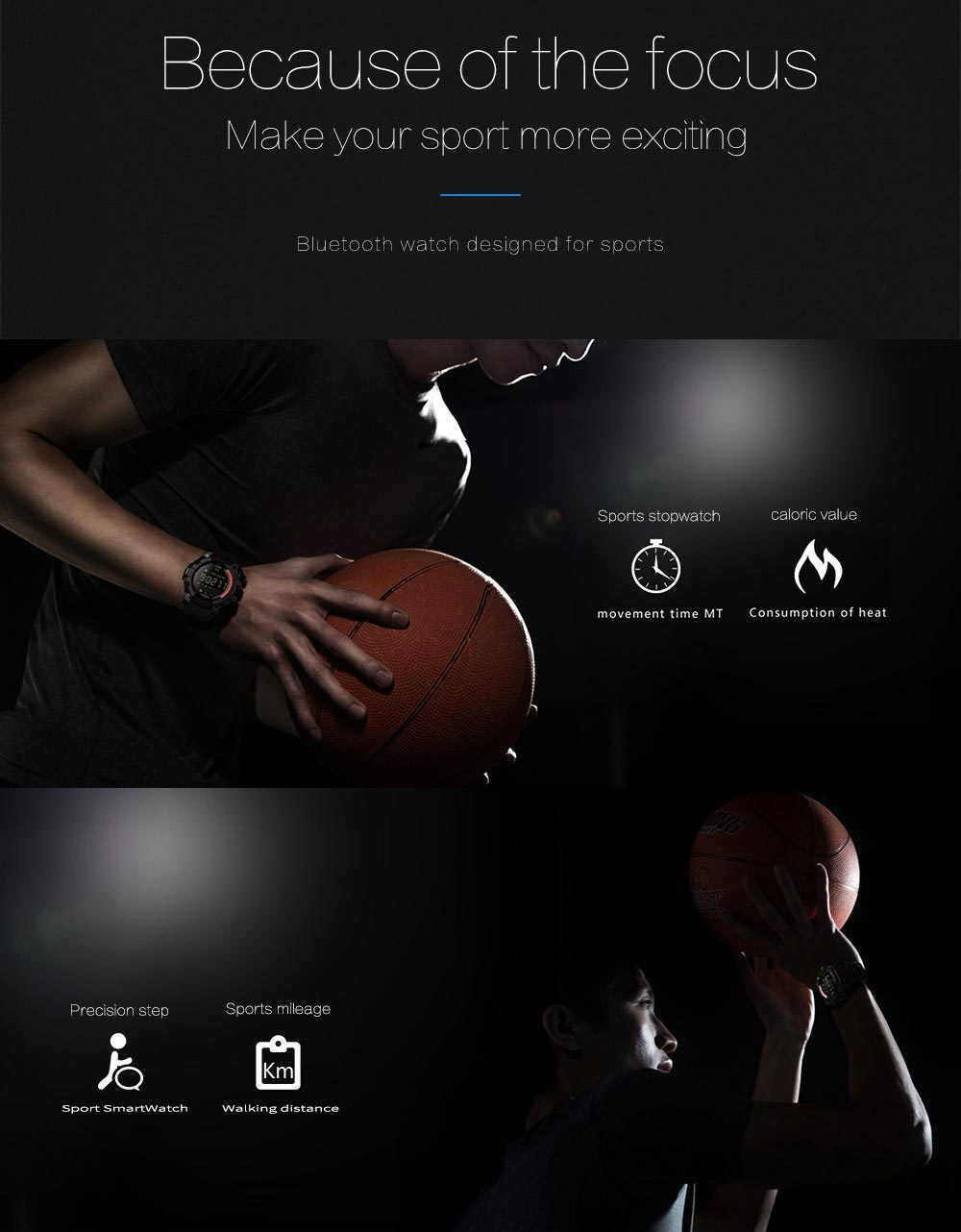 Rugged Sports Smartwatch - 50M Waterproof, 24H 3D Pedometer, Bluetooth Notifications & Long Battery Life(Black with red text) - Image 4