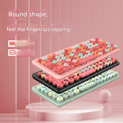Wireless Keyboard & Mouse Combo - Retro Round Keycaps, 2.4GHz Ergonomic Design(pink) - Image 3