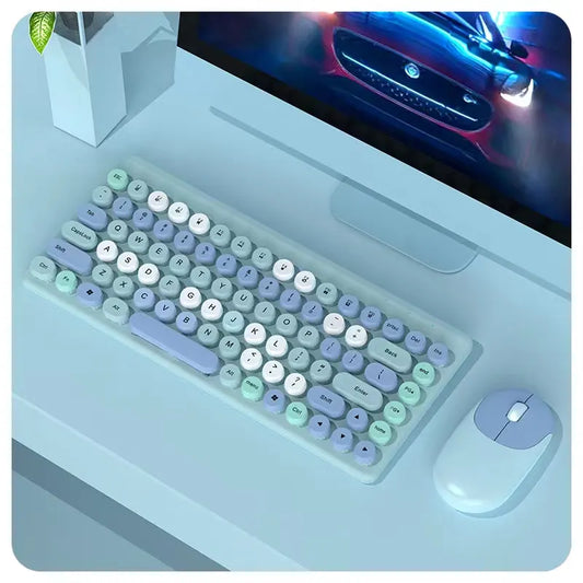 Wireless Keyboard & Mouse Combo - Retro Round Keycaps, 2.4GHz Ergonomic Design(green) - Image 2