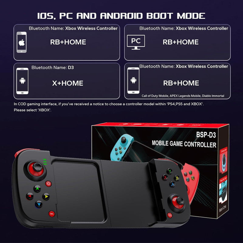 Portable Telescopic Mobile Game Controller - Bluetooth 5.0, iOS/Android/PC Compatible, 400mAh Battery(blue and red) - Image 4