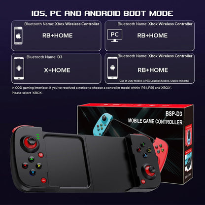 Portable Telescopic Mobile Game Controller - Bluetooth 5.0, iOS/Android/PC Compatible, 400mAh Battery(blue and red) - Image 4