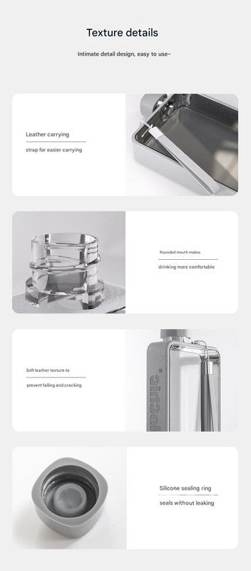 Slim Tritan Flat Water Bottle - 380ml BPA-Free, Leakproof with Leather-Textured Sleeve & Strap(grey) - Image 2