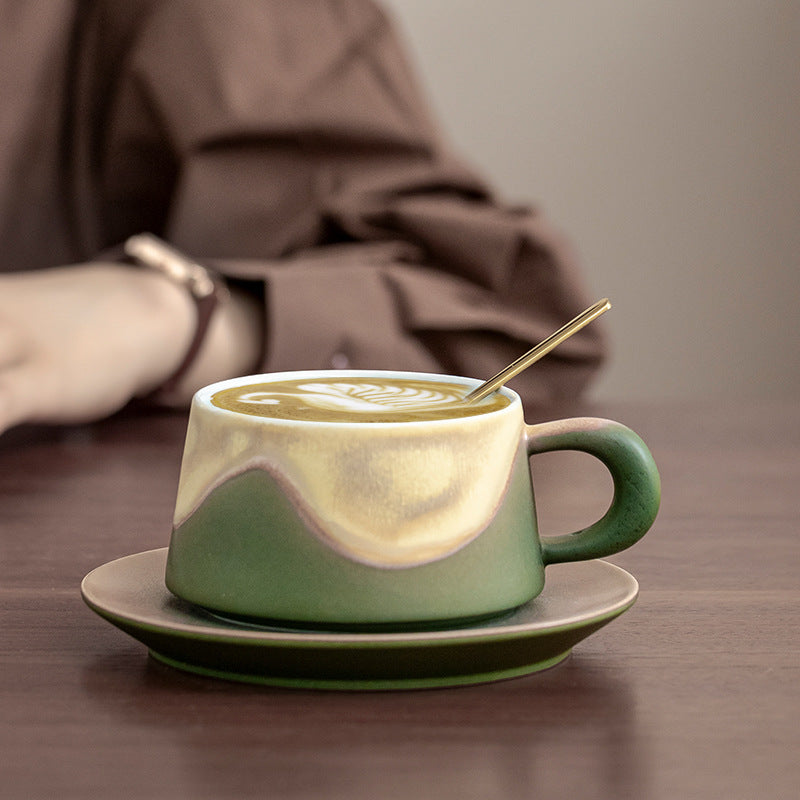 Artistic Ceramic Coffee Cup & Saucer Set with Spoon - Gradient Glaze, 240ml, Gift Boxed(Orange) - Image 3