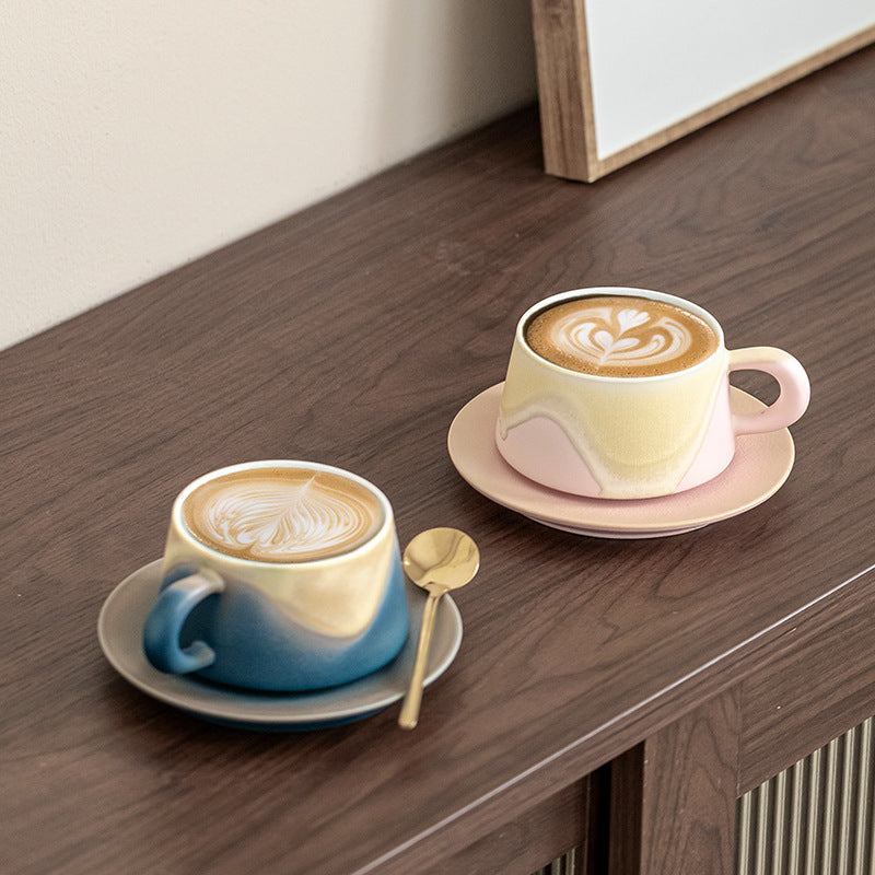 Artistic Ceramic Coffee Cup & Saucer Set with Spoon - Gradient Glaze, 240ml, Gift Boxed(Orange) - Image 4