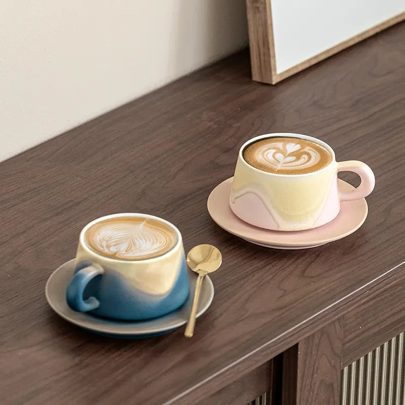 Artistic Ceramic Coffee Cup & Saucer Set with Spoon - Gradient Glaze, 240ml, Gift Boxed(Orange) - Image 4