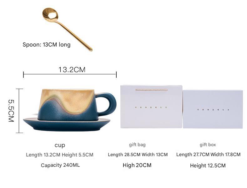 Artistic Ceramic Coffee Cup & Saucer Set with Spoon - Gradient Glaze, 240ml, Gift Boxed(Green) - Image 5