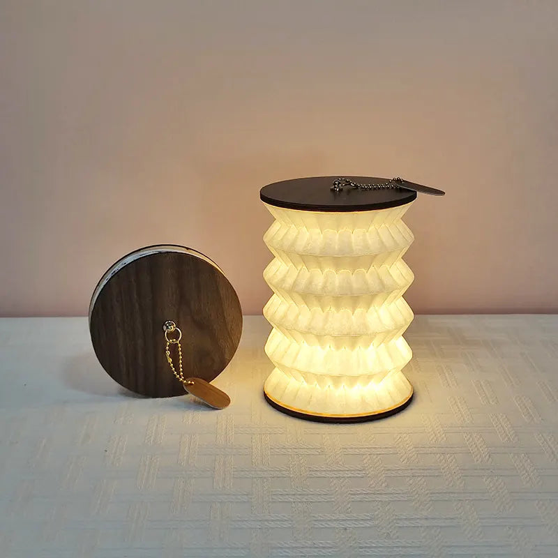 Foldable Telescopic Lantern Lamp - 3 Light Modes, USB Rechargeable, Wood/Paper Finish(white)
