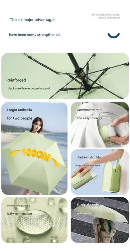 Mini Pocket Umbrella with Matching Crossbody Bag - UV Protection, 6-Rib Windproof Design(Orange) - Image 3