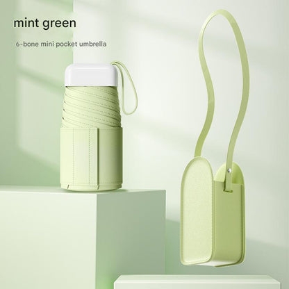 Mini Pocket Umbrella with Matching Crossbody Bag - UV Protection, 6-Rib Windproof Design(green)