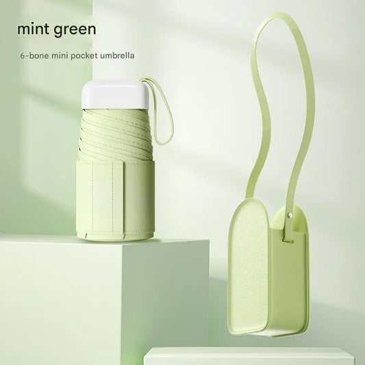Mini Pocket Umbrella with Matching Crossbody Bag - UV Protection, 6-Rib Windproof Design(green)