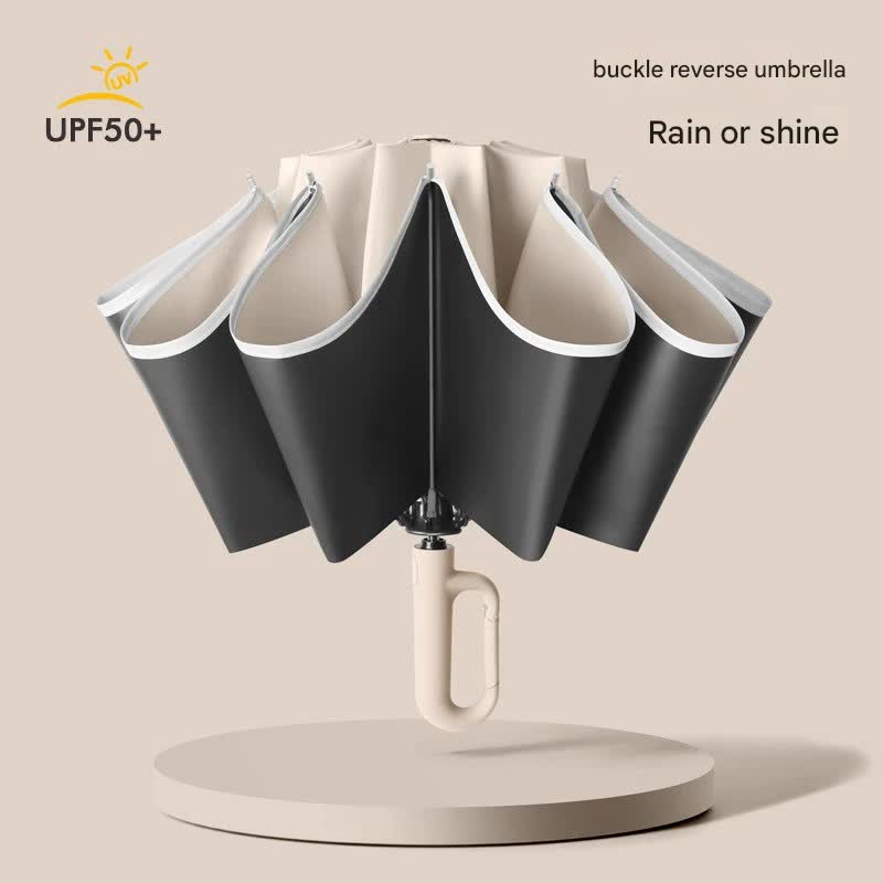 Automatic Open/Close Umbrella with UPF50+ Sun Protection - 10-Rib Windproof Design, Carabiner Handle(Green) - Image 3