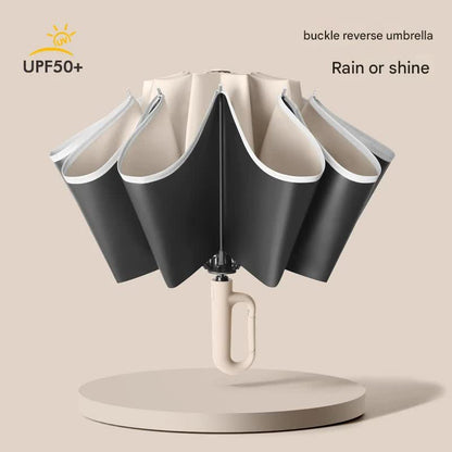 Automatic Open/Close Umbrella with UPF50+ Sun Protection - 10-Rib Windproof Design, Carabiner Handle(Green) - Image 3