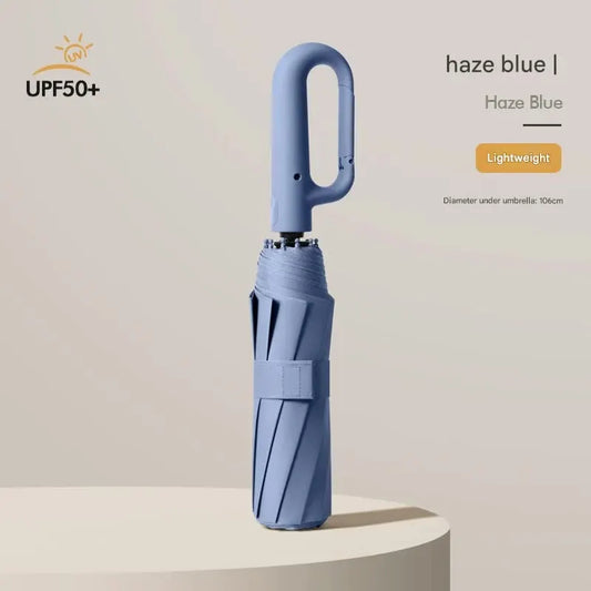 Automatic Open/Close Umbrella with UPF50+ Sun Protection - 10-Rib Windproof Design, Carabiner Handle(Blue)