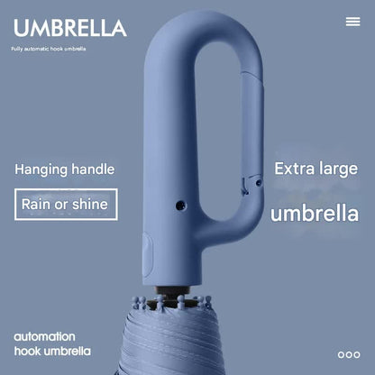 Automatic Open/Close Umbrella with UPF50+ Sun Protection - 10-Rib Windproof Design, Carabiner Handle(Blue) - Image 2