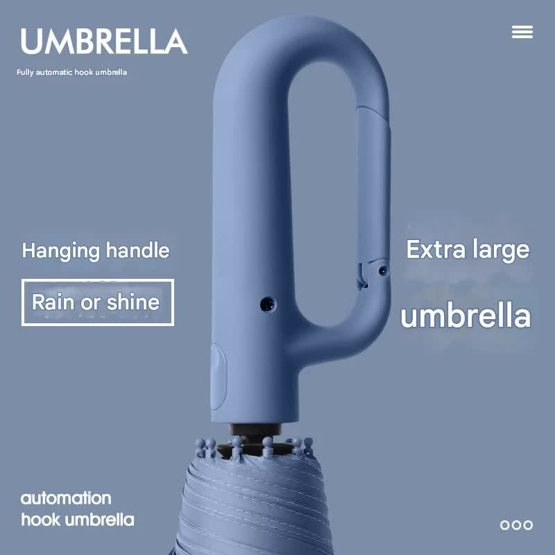 Automatic Open/Close Umbrella with UPF50+ Sun Protection - 10-Rib Windproof Design, Carabiner Handle(Black) - Image 2