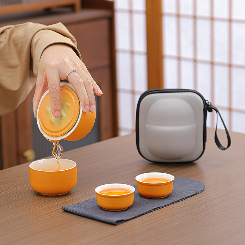 Portable Ceramic Tea Set for Travel - Quick Gaiwan with 3 Cups & Carrying Case(black) - Image 2