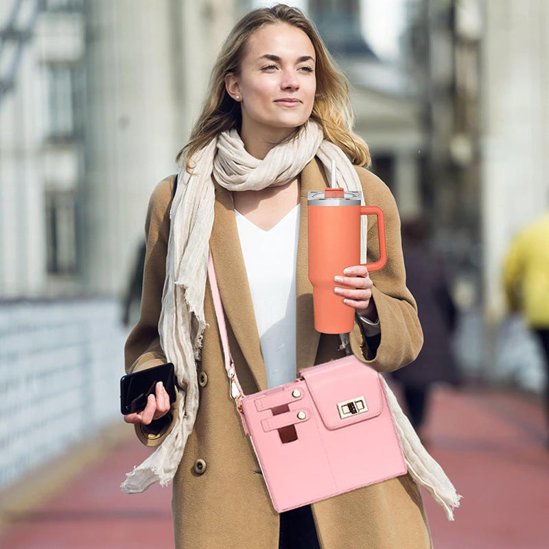 Chic PU Leather Crossbody Bag with Tumbler Holder - Multi-Compartment, Adjustable StrapChic PU Leather Crossbody Bag with Tumbler Holder - Multi-Compartment, Adjustable Strap,Does not include thermos cup(blue) - Image 4