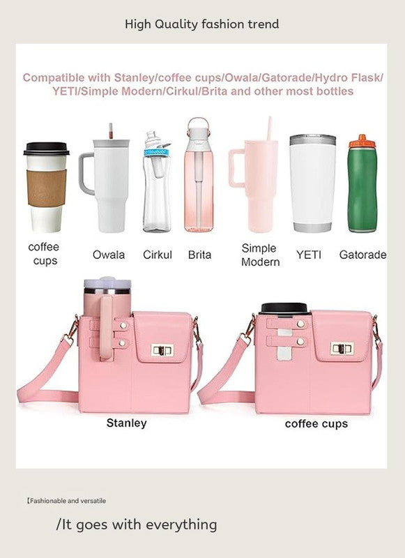 Chic PU Leather Crossbody Bag with Tumbler Holder - Multi-Compartment, Adjustable StrapChic PU Leather Crossbody Bag with Tumbler Holder - Multi-Compartment, Adjustable Strap,Does not include thermos cup(blue) - Image 5