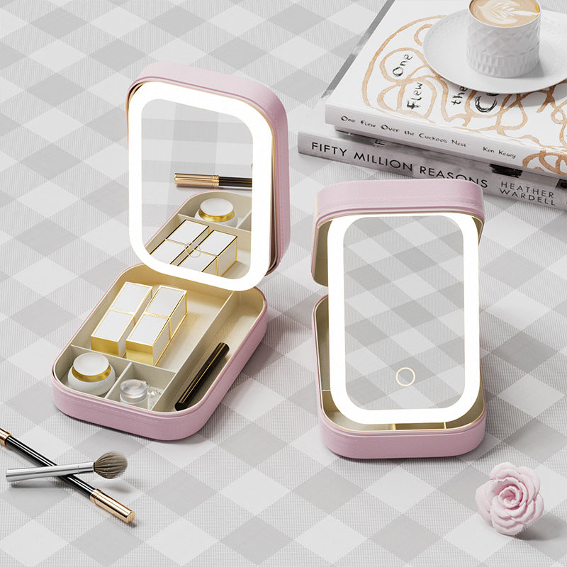 Portable Jewelry & Makeup Organizer Box with LED Touch Mirror - Rechargeable, Adjustable Lighting(white) - Image 2