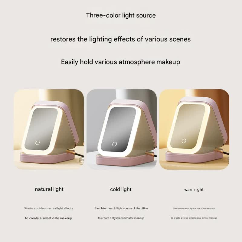 Portable Jewelry & Makeup Organizer Box with LED Touch Mirror - Rechargeable, Adjustable Lighting(white) - Image 3