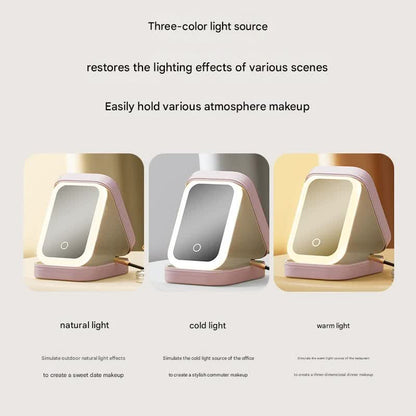 Portable Jewelry & Makeup Organizer Box with LED Touch Mirror - Rechargeable, Adjustable Lighting(white) - Image 3