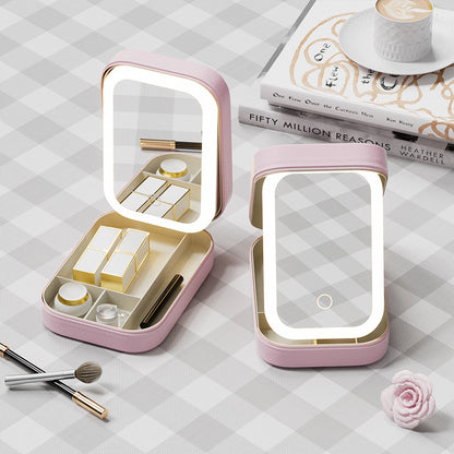 Portable Jewelry & Makeup Organizer Box with LED Touch Mirror - Rechargeable, Adjustable Lighting(green) - Image 2
