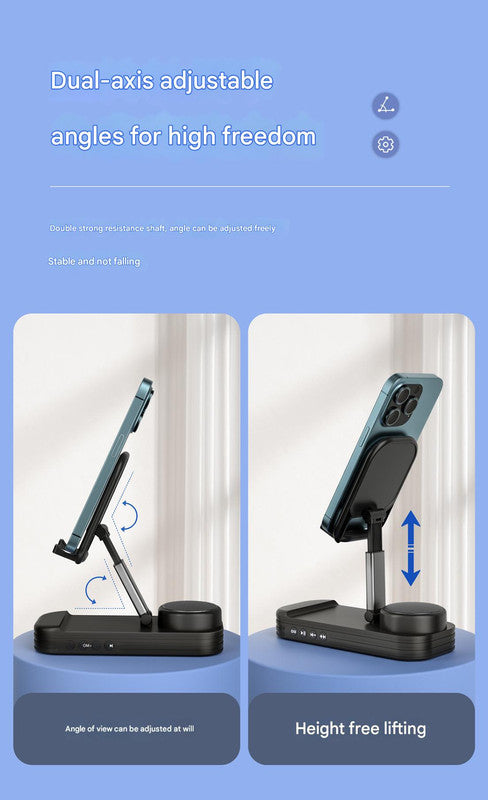 Foldable Desktop Phone Stand with Bluetooth 5.3 Speaker - Adjustable Angle & Height, TF/Line-In(black) - Image 3