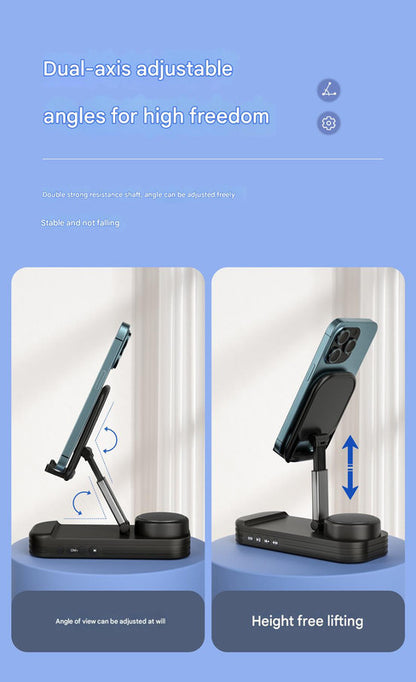 Foldable Desktop Phone Stand with Bluetooth 5.3 Speaker - Adjustable Angle & Height, TF/Line-In(black) - Image 3