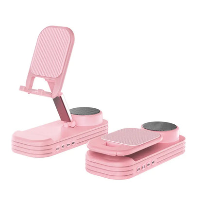 Foldable Desktop Phone Stand with Bluetooth 5.3 Speaker - Adjustable Angle & Height, TF/Line-In(pink)