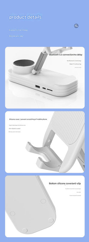 Foldable Desktop Phone Stand with Bluetooth 5.3 Speaker - Adjustable Angle & Height, TF/Line-In(yellow) - Image 4