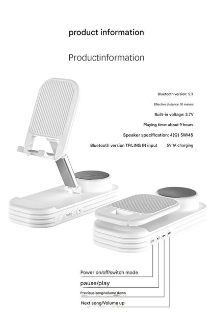 Foldable Desktop Phone Stand with Bluetooth 5.3 Speaker - Adjustable Angle & Height, TF/Line-In(yellow) - Image 5