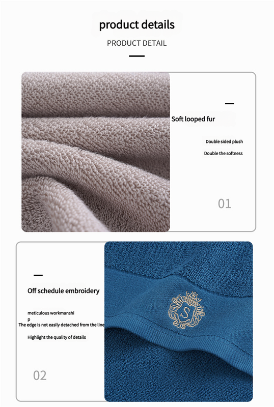Premium Absorbent Cotton Towel Set - Soft Bath & Hand Towels with Double-Sided Plush(blue) - Image 4