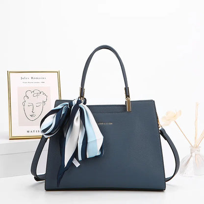 Fashionable Synthetic Leather Crossbody Bag with Detachable Scarf - Multiple Compartments for Daily Essentials(blue)