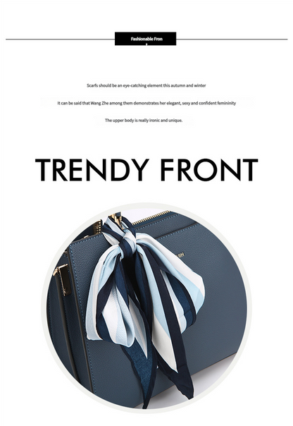 Fashionable Synthetic Leather Crossbody Bag with Detachable Scarf - Multiple Compartments for Daily Essentials(blue) - Image 2