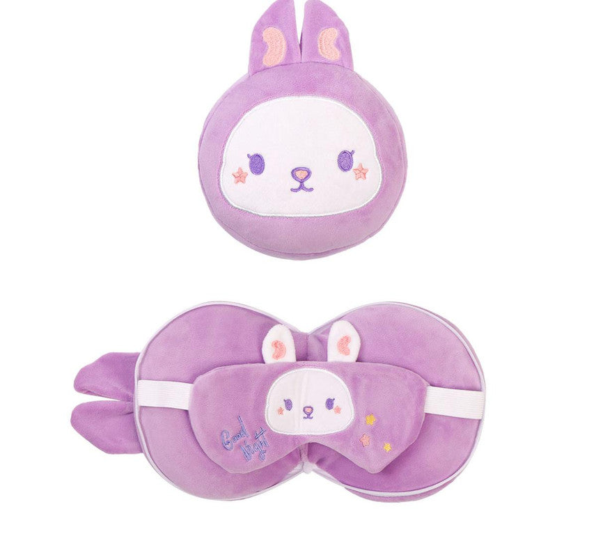 2-in-1 Convertible Eye Mask & Travel Neck Pillow Set - Plush Fabric with Snap Closure(purple) - Image 2