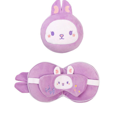 2-in-1 Convertible Eye Mask & Travel Neck Pillow Set - Plush Fabric with Snap Closure(purple) - Image 2
